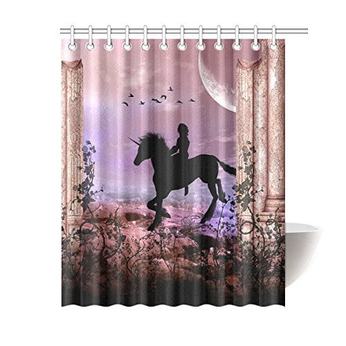 60x72'' Fairy Unicorn Shower Curtain Bathroom Waterproof Fabric & 12 Hooks set